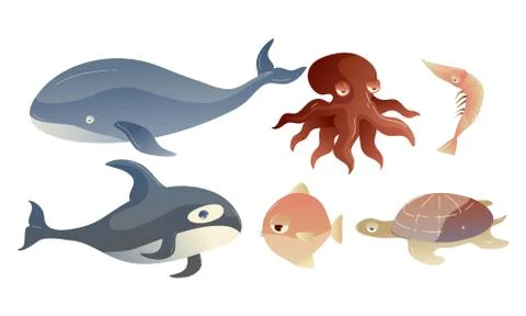 Cute Sea Creatures with Protuberant Eyes Vector Set Stock Illustration
