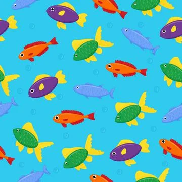 Cute sea fish seamless pattern. Vector cartoon character in ocean. Tropical fish Stockillustratie