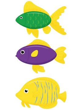 Cute sea fish set. Vector cartoon character in ocean. Tropical fish Stock Illustration