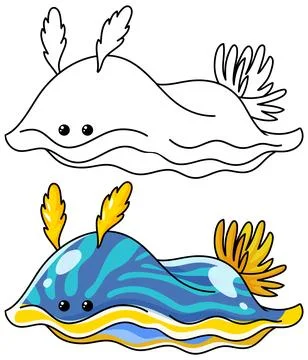 Cute Sea Slug Nudibranch Vector Illustration for Coloring Book Stock Illustration