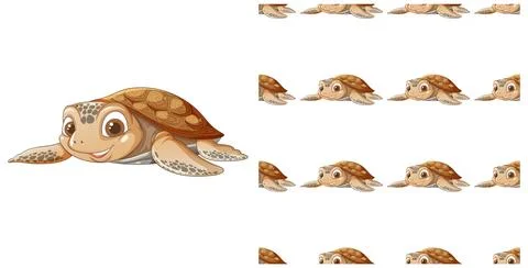 Cute Sea Turtle Seamless Pattern Stock Illustration