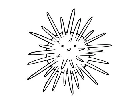 Cute sea urchin drawing, vector doodle ocean animal, outline simple illustr.. Stock Illustration