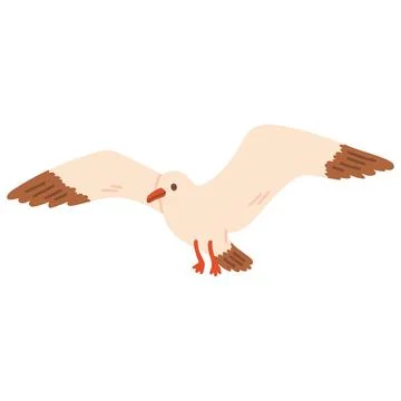 Cute seagull character vector illustration flying horizontally. Marine coastal Stock Illustration