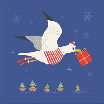 Cute seagull with gift Stock Illustration