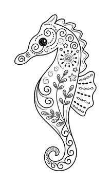 Cute seahorse with decorative linear patterns vector illustration Stock Illustration
