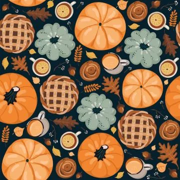 Cute seamless autumn pattern background. Autumn wallpaper Stock Illustration