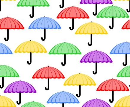 Cute seamless background with umbrellas in red, yellow, green, purple and blu Stock Illustration