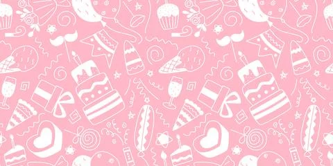Cute seamless birthday pattern in doodle sketch style イラスト素材