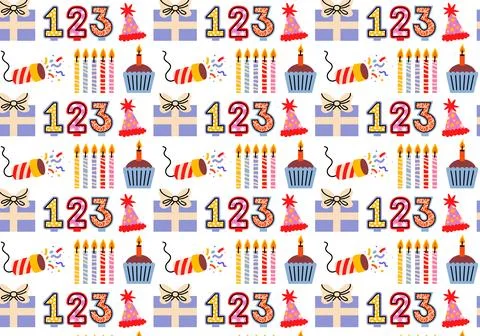 Cute seamless Birthday pattern in retro cartoon style. Stock Illustration