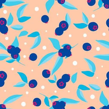 Cute seamless blueberry pattern beige background Stock Illustration