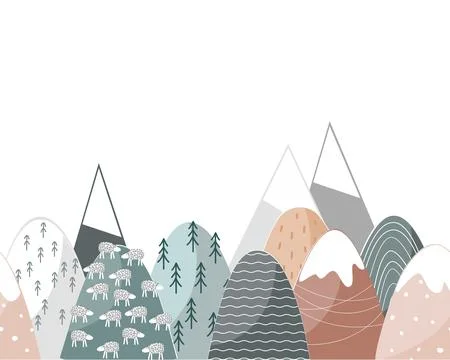 Cute seamless border pattern with doodle hand drawn mountains. Creative children Illustrazione stock