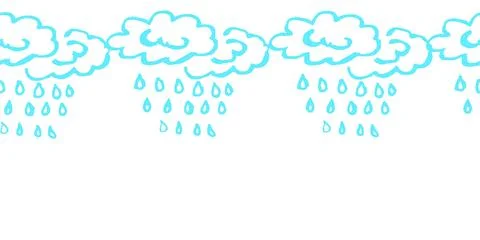 Cute seamless border. Rain, rainbow. Drawings with wax crayons. Vector design Illustrazione stock