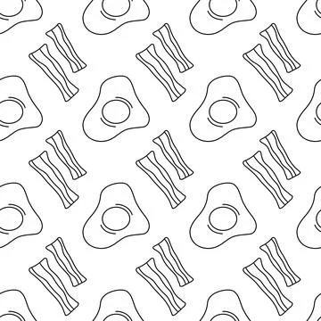 Cute seamless breakfast food pattern with egg and bacon. Stock Illustration