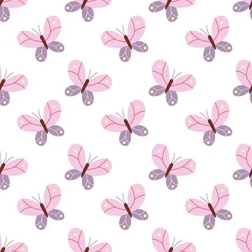 Cute Seamless Butterfly Pattern Hand Drawn Illustration Stock Illustration