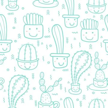 Cute seamless cactus pattern background. Vector illustrations for gift wrap d Illustrazione stock