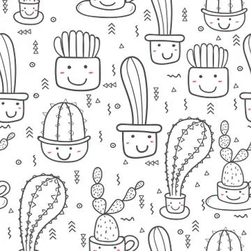 Cute seamless cactus pattern background. Vector illustrations for gift wrap d Stock Illustration