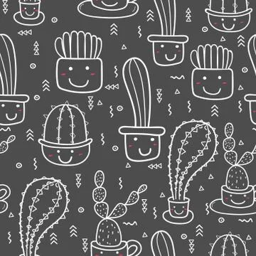 Cute seamless cactus pattern background. Vector illustrations for gift wrap d Illustrazione stock