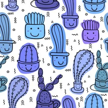 Cute seamless cactus pattern background. Vector illustrations for gift wrap d Stock Illustration