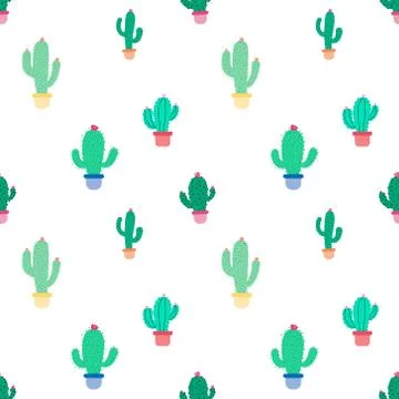 Cute seamless cactus pattern background. Vector illustrations for gift wrap d Stock Illustration