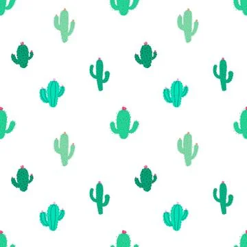 Cute seamless cactus pattern background. Vector illustrations for gift wrap d Stock Illustration