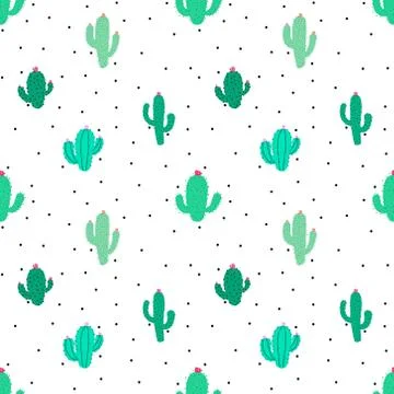 Cute seamless cactus pattern background. Vector illustrations for gift wrap d Stock Illustration