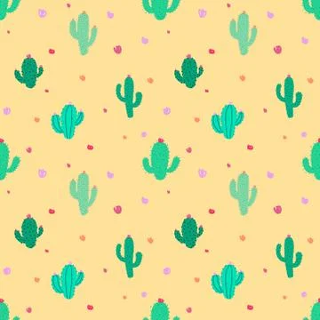 Cute seamless cactus pattern background. Vector illustrations for gift wrap d Stock Illustration