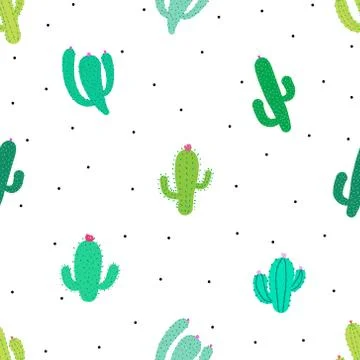 Cute seamless cactus pattern background. Vector illustrations for gift wrap d Stock Illustration