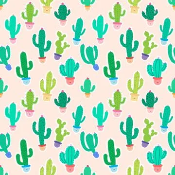 Cute seamless cactus pattern background. Vector illustrations for gift wrap d Illustrazione stock