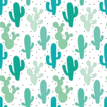 Cute seamless cactus pattern background. Vector illustrations for gift wrap d Stock Illustration