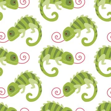 Cute Seamless Chameleon Pattern Hand Drawn Illustration Stock Illustration