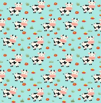 Cute seamless childish pattern in cows. Vector illustration. Stock Illustration