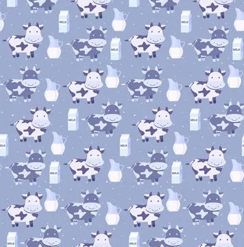Cute seamless childish pattern in cows. Vector illustration. Stock Illustration