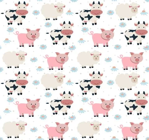 Cute seamless childish pattern in cows. Vector illustration. Stock Illustration
