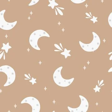 Cute seamless childish simple pattern for kids with cute moons and stars in Stock Illustration