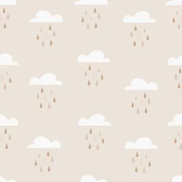 Cute seamless childish simple pattern for kids with cute clouds with raindrops Stock Illustration