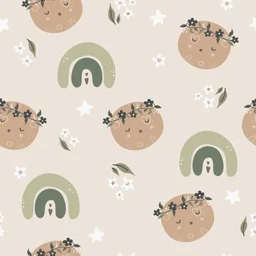 Cute seamless childish simple pattern for kids with cute moons and stars in Stock Illustration