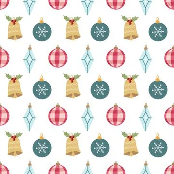 Cute seamless christmas pattern with bell and bauble ornaments Stock Illustration