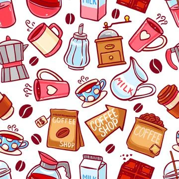Cute seamless coffee background Stock Illustration