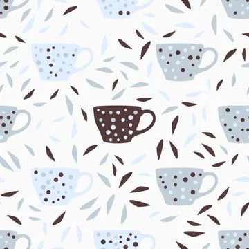 Cute seamless cups pattern. Beautiful textile or paper print. Vector illustra Stock Illustration