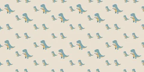 Cute seamless dinosaur pattern blue orange on light background children design Stock Illustration