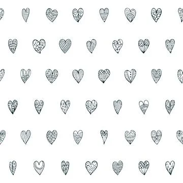 Cute seamless doodle pattern with different hearts. Illustrazione stock