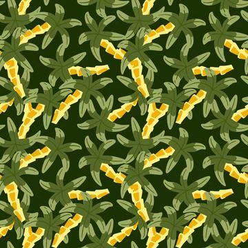 Cute seamless exotic pattern with botany green palm tree ornament. Stock Illustration