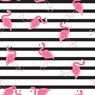 Cute Seamless Flamingo Pattern Vector Illustration 스톡 일러스트