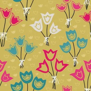Cute seamless floral pattern with tulips on pastel background. Stock Illustration