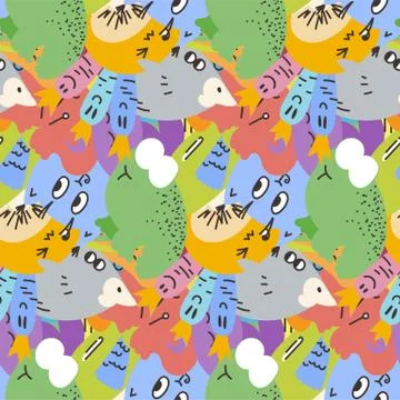 Cute seamless forest pattern with mushrooms. Nice for prints, design, colorin Stock Illustration