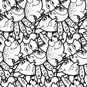 Cute seamless forest pattern with mushrooms. Nice for prints, design, colorin Illustrazione stock