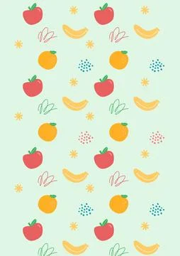 Cute Seamless Fruit Pattern with Apples, Bananas, and Oranges Stock Illustration