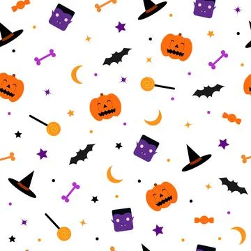 A cute seamless Halloween pattern with pumpkins Illustrazione stock