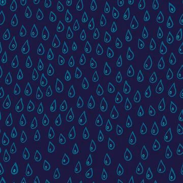 Cute seamless hand-drawn pattern with falling waterdrops on dark blue backgro Stock Illustration