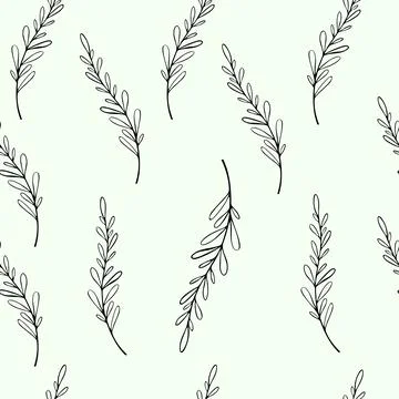 Cute seamless line art pattern with decorative herbal elements. Doodle, black Stockillustratie